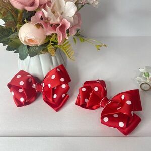 2 Pin Hair Bow Clip Hairpin For Girls Red 4.5 Inch polka dots